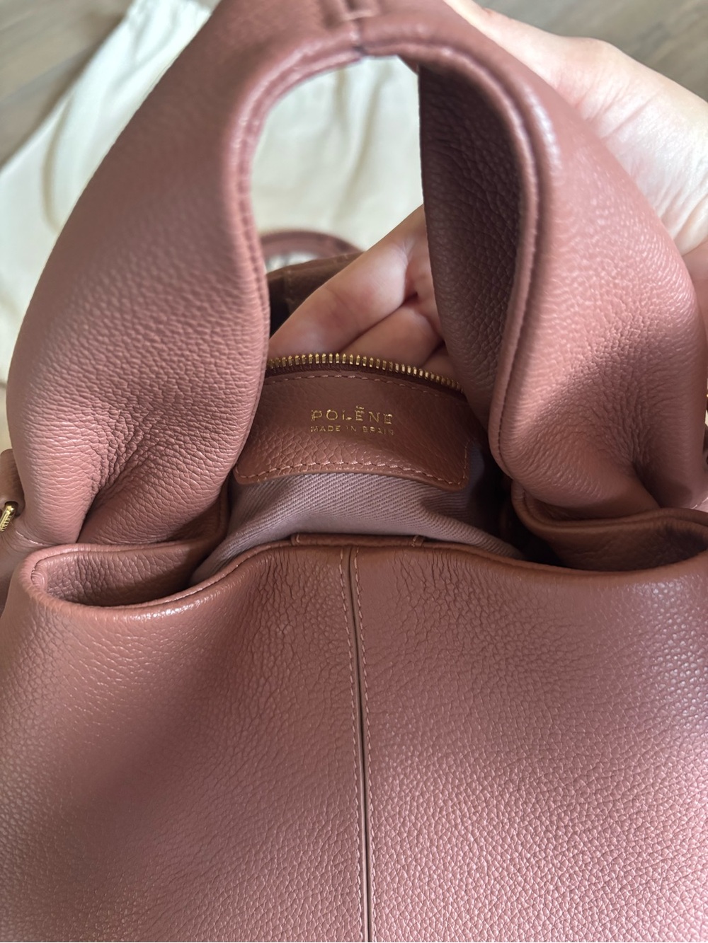 Polène Pink Pebbled Leather Shoulder Bag - Picture 6 of 11